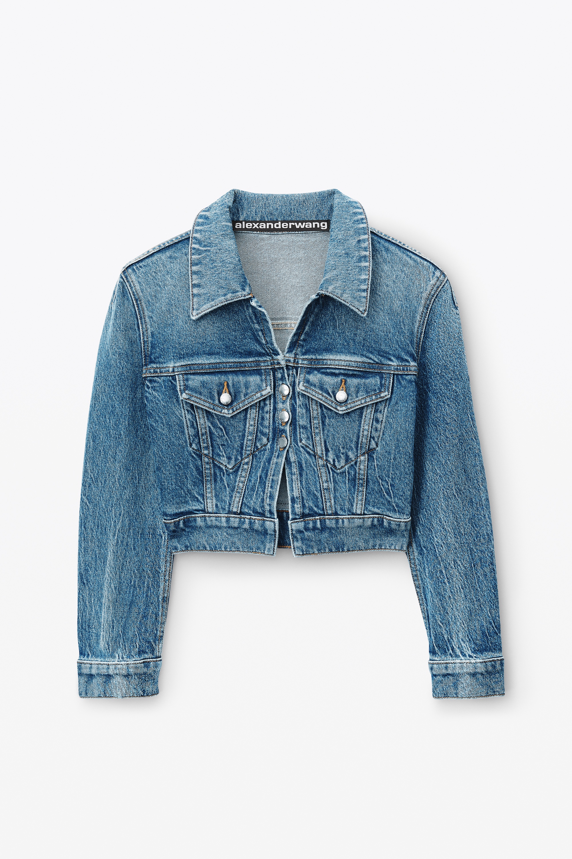 shrunken trucker cardi in denim - 1