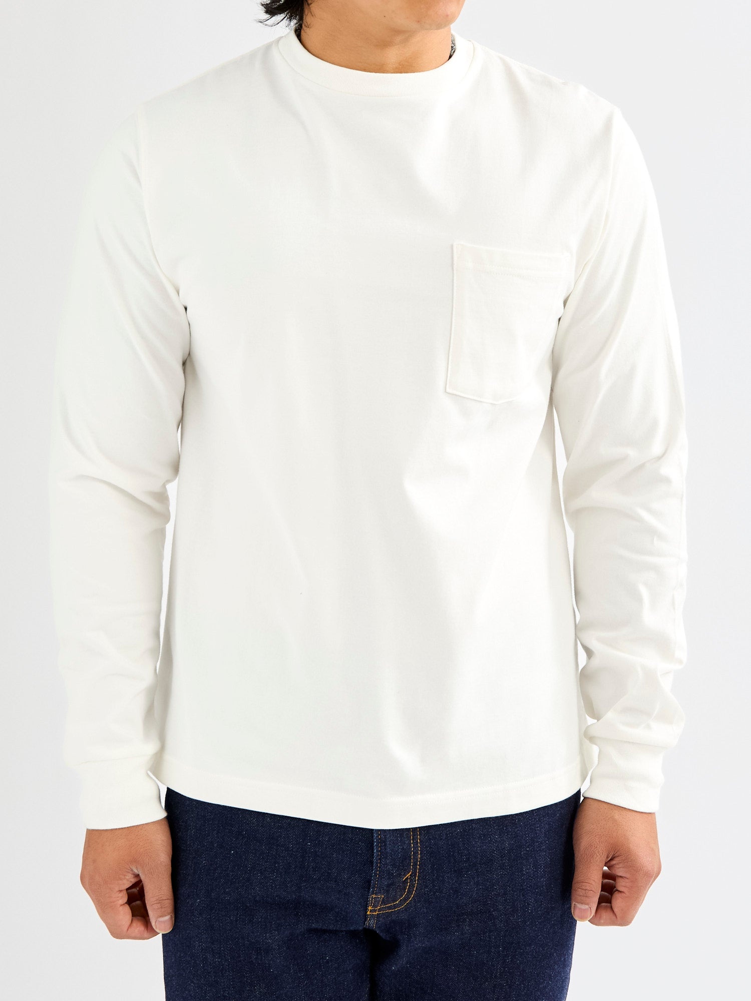 40/2 Long Sleeve Pocket T-Shirt in White - 2