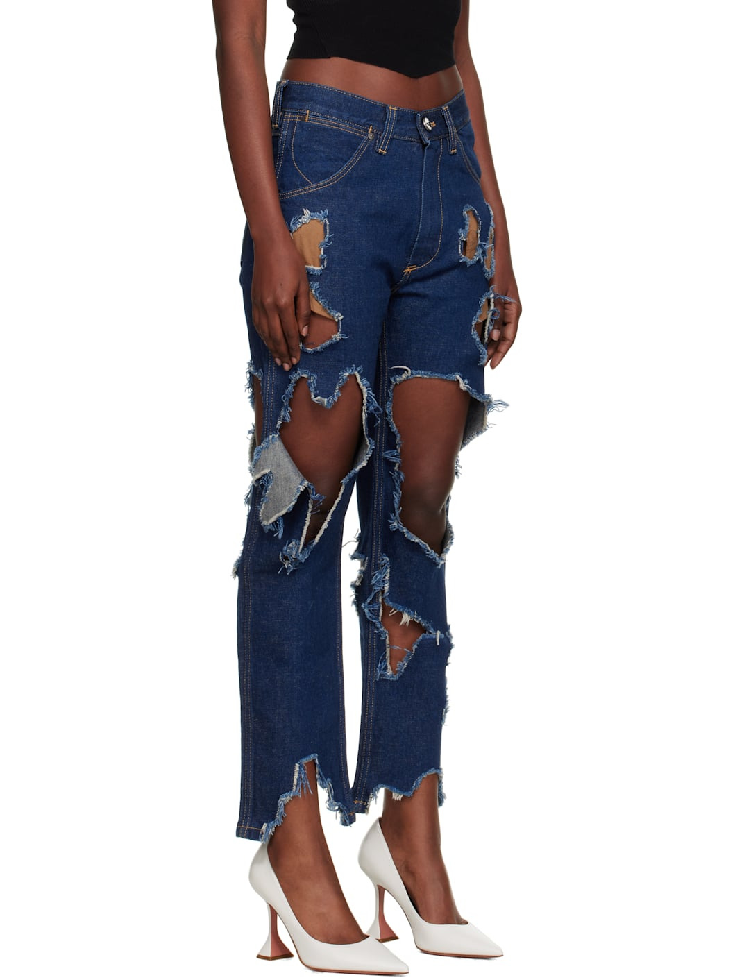 Blue Distressed Ranch Jeans - 2