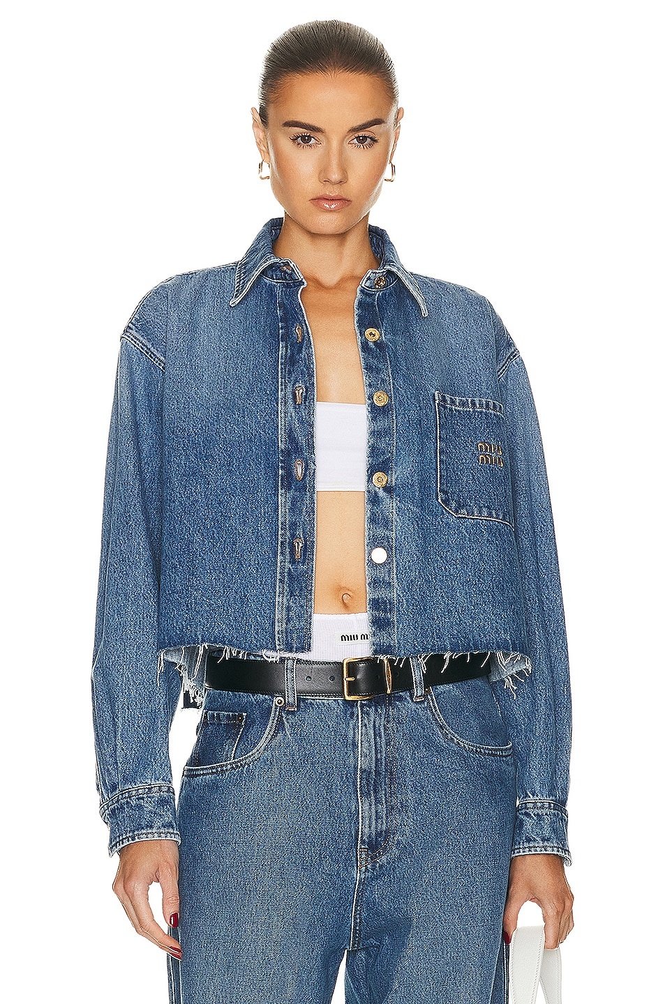 MiF♡ Miu Miu Denim Long Sleeve Button Up | forward | REVERSIBLE