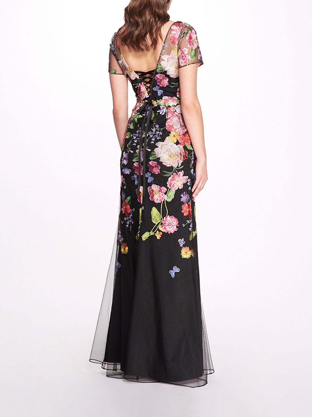 EMBROIDERED FLORAL V-NECK GOWN - 2