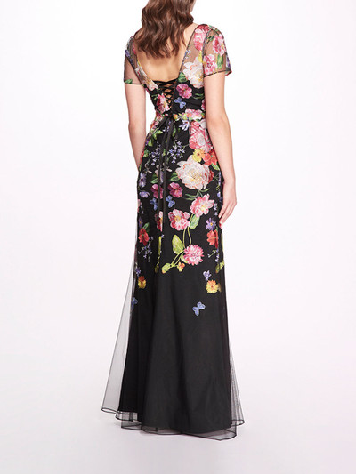 Marchesa EMBROIDERED FLORAL V-NECK GOWN outlook