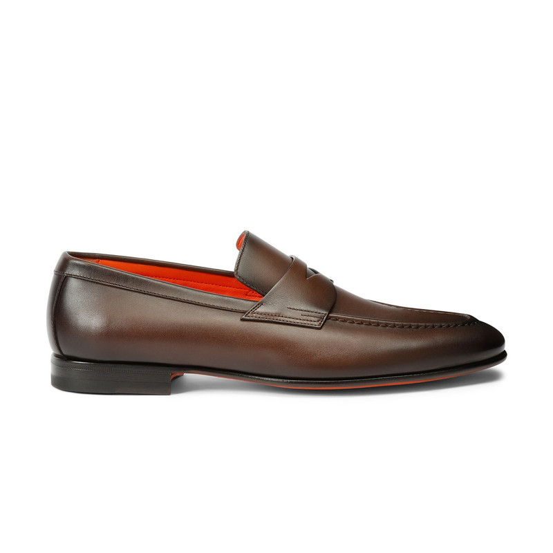남자의 광택 갈색 가죽 페니 loafer 1