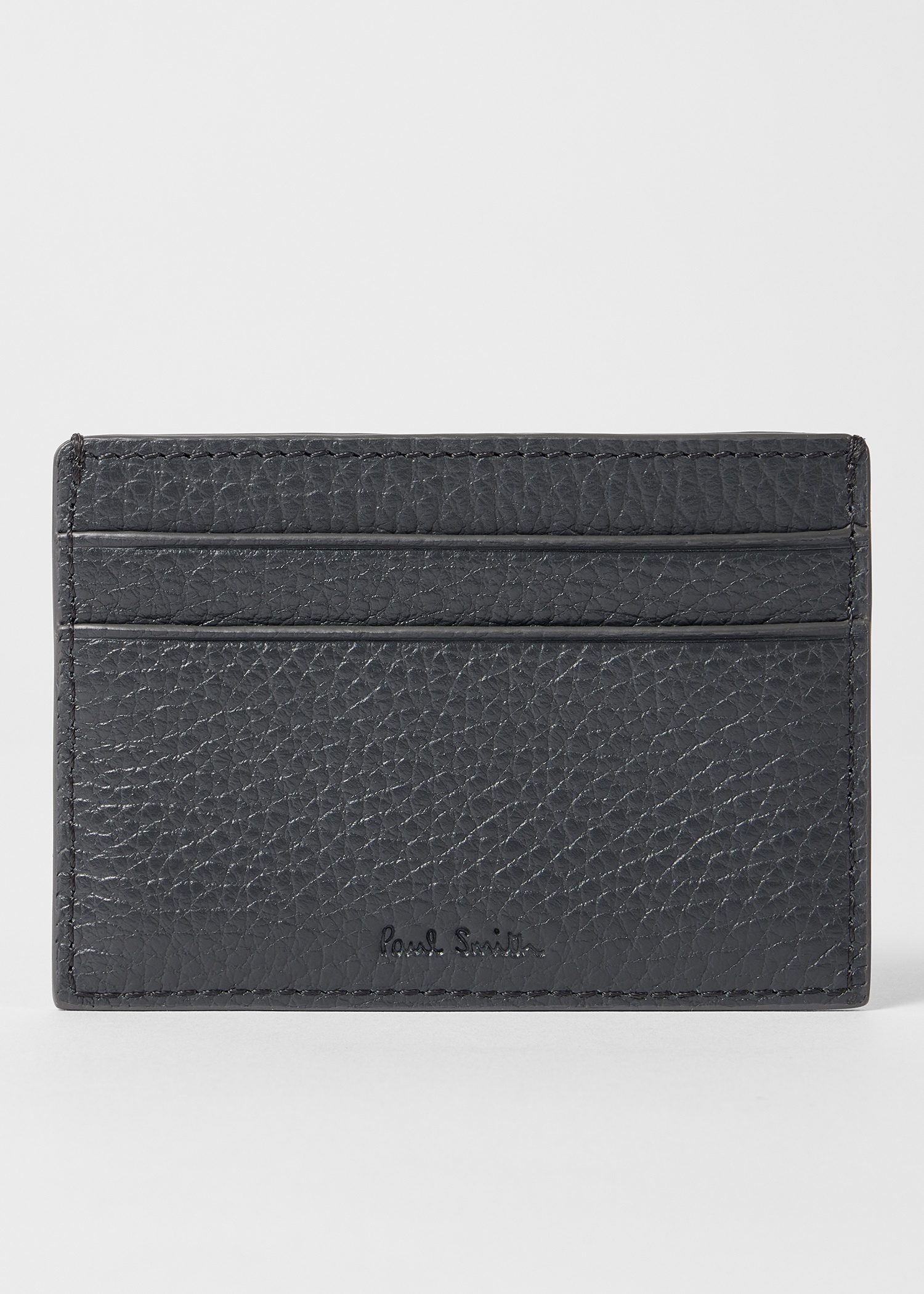 Grey Grained Leather Card Holder - 2