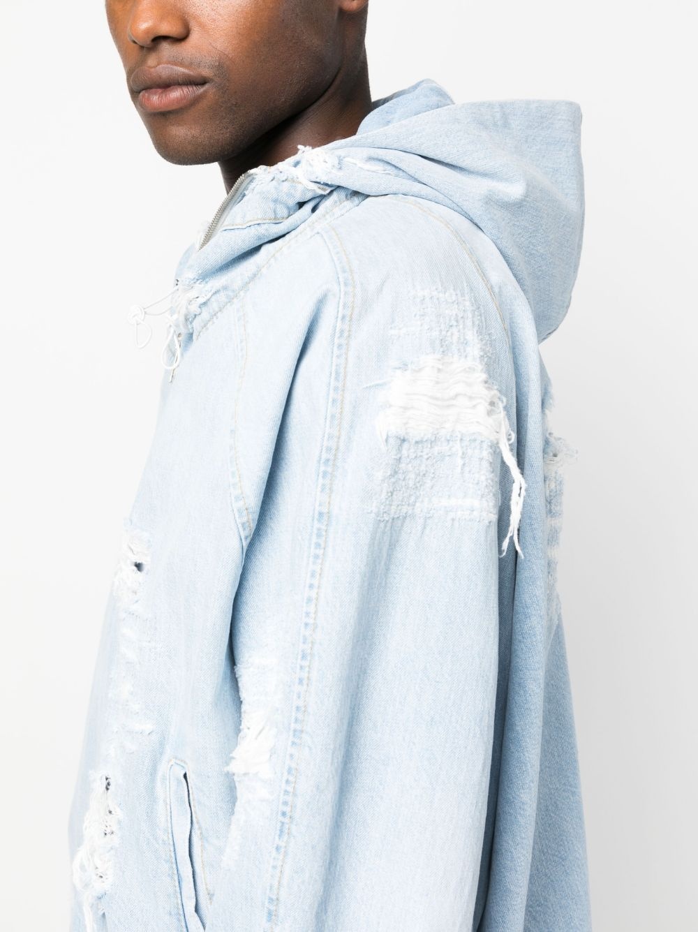 distressed cotton hooded jacket - 5
