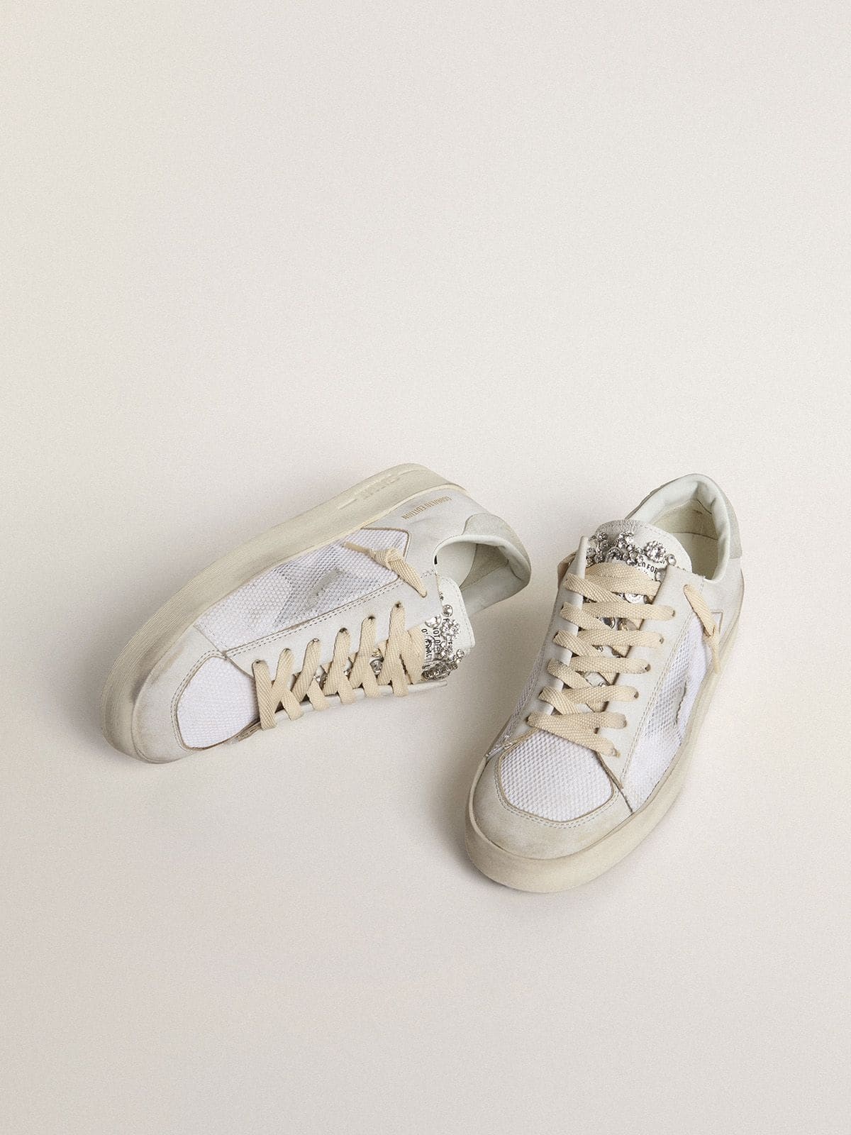Stardan LTD in white leather with star and heel tab in ice-gray suede - 2