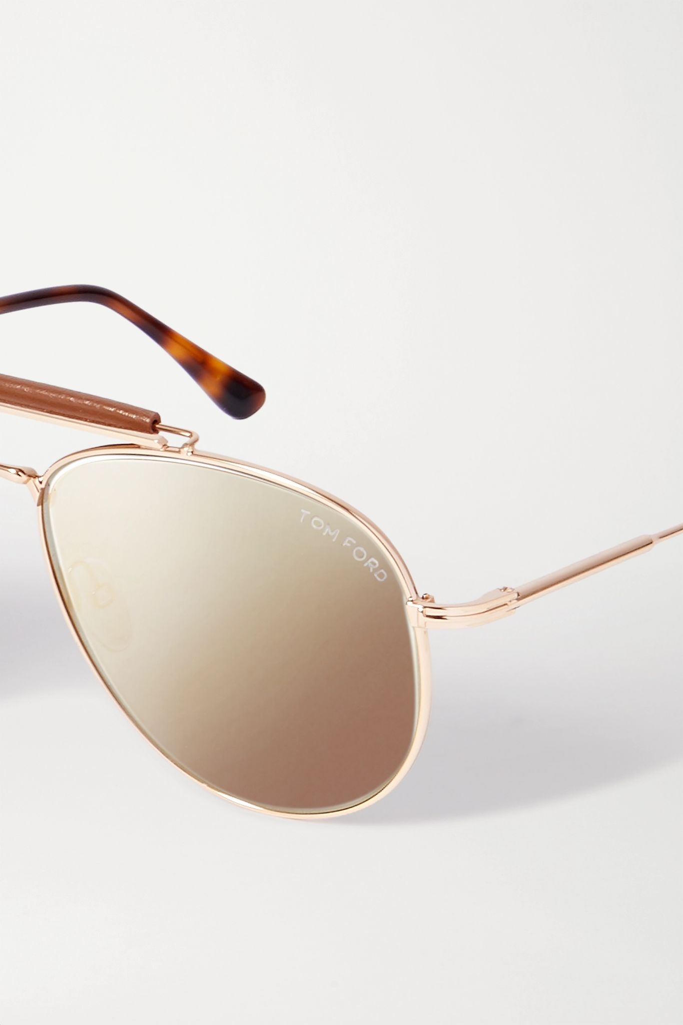 Sean aviator-style leather-trimmed rose gold-tone and acetate sunglasses - 4