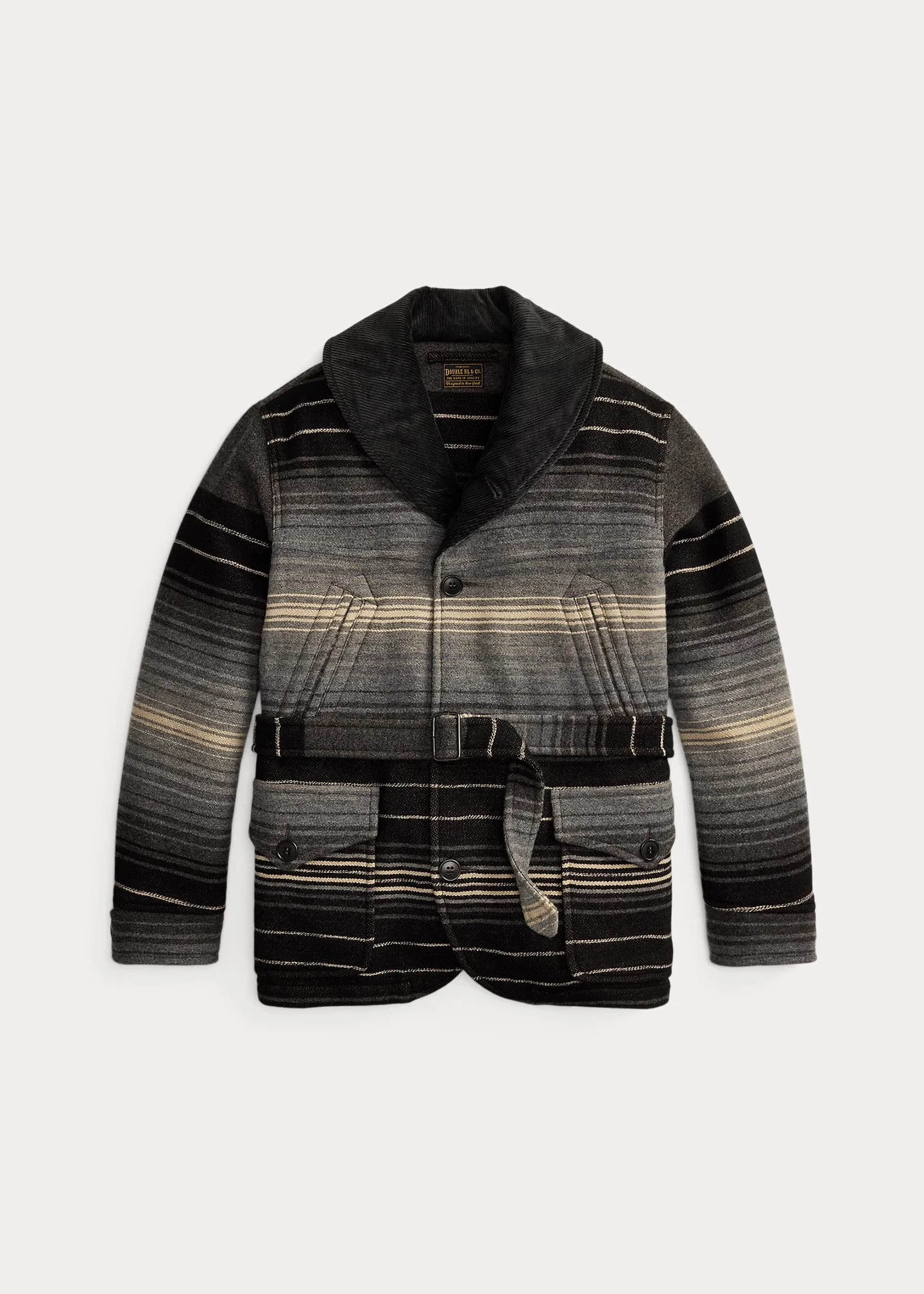 Corduroy-Collar Jacquard Coat - 1