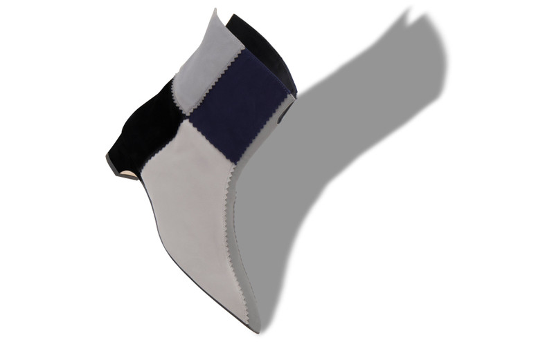 Manolo Blahnik Grey, Navy and Black Suede Patchwork Boots outlook