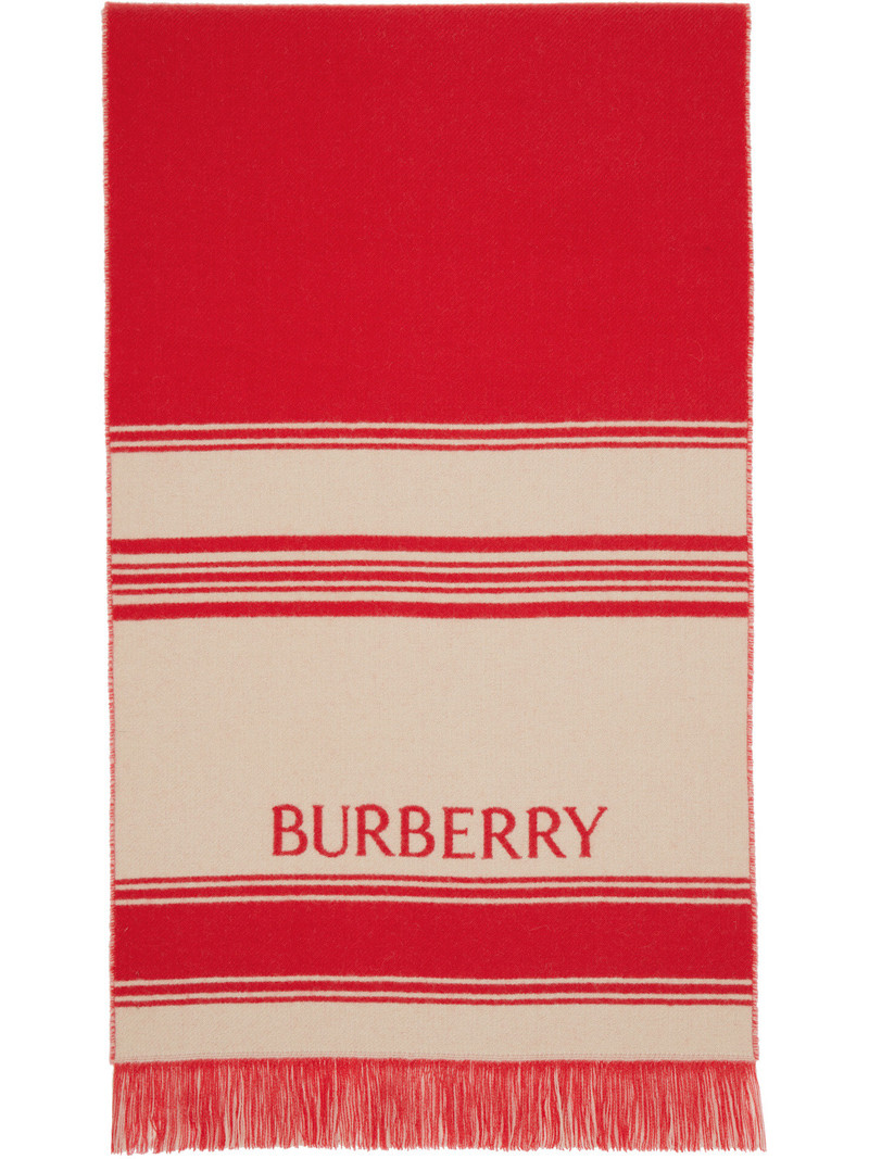 Red & Beige EKD Striped Wool Scarf 1