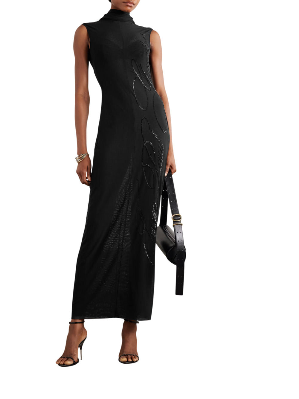 Tulle Maxi Dress With Halterneck, Sequins, And Embellishments - 2