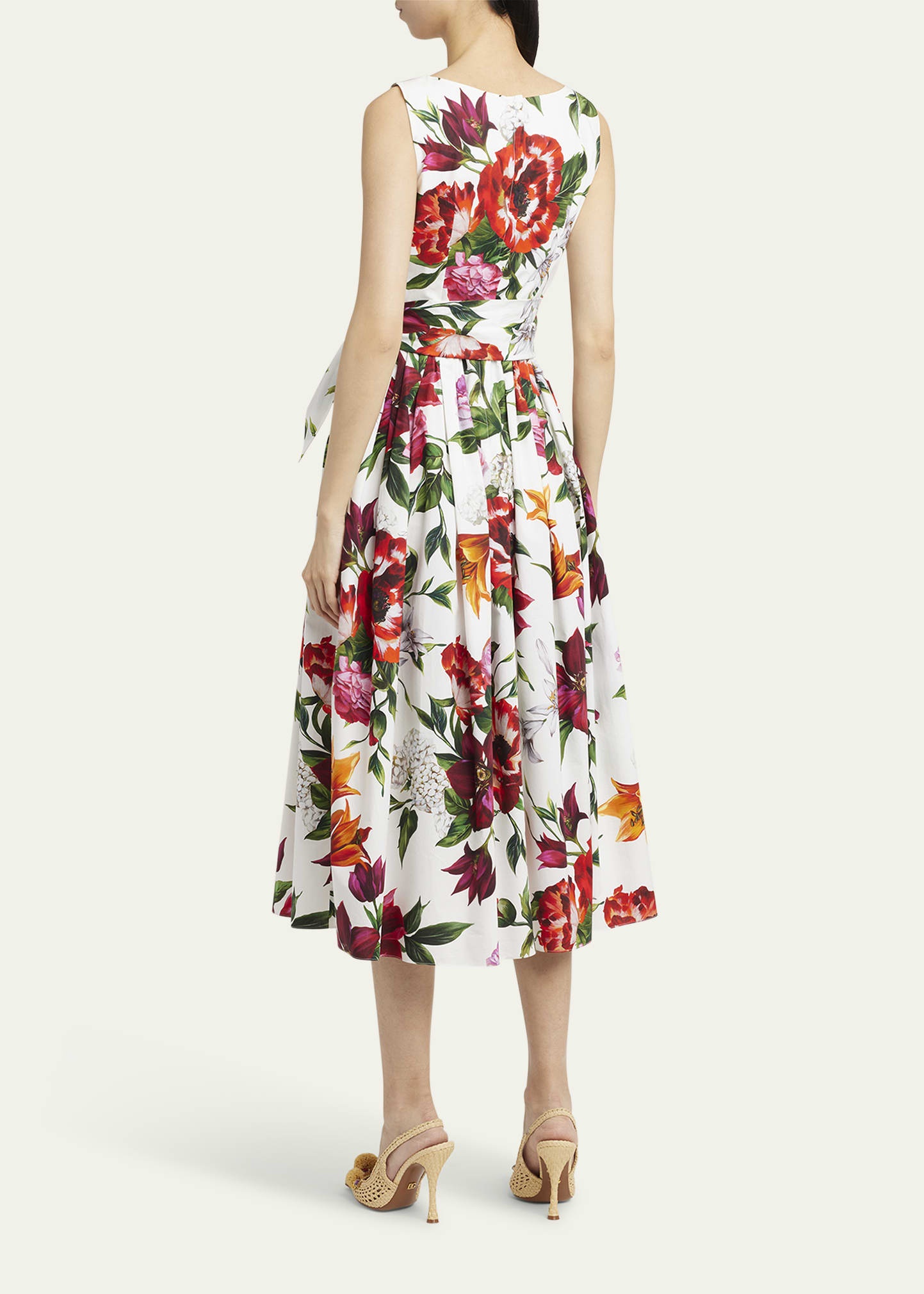 Anemone Floral Pleated Popeline Midi Dress With Belt - 3
