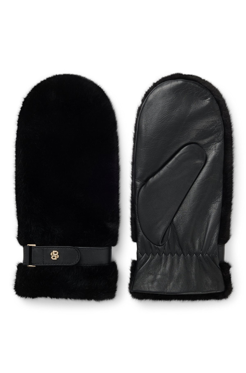 LEATHER MITTENS WITH FAUX-FUR TRIM 1