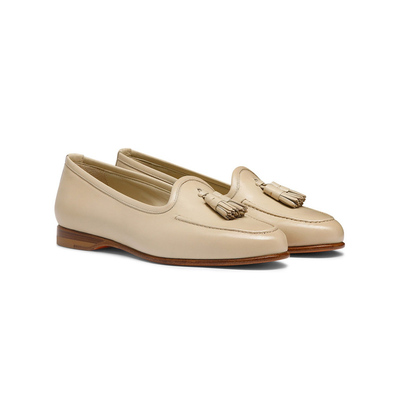 Santoni Women's white leather Andrea tassel loafer outlook