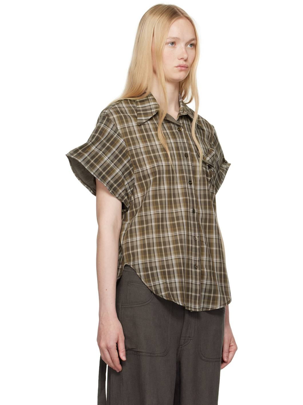 Brown Wire Cuff Check Shirt - 2