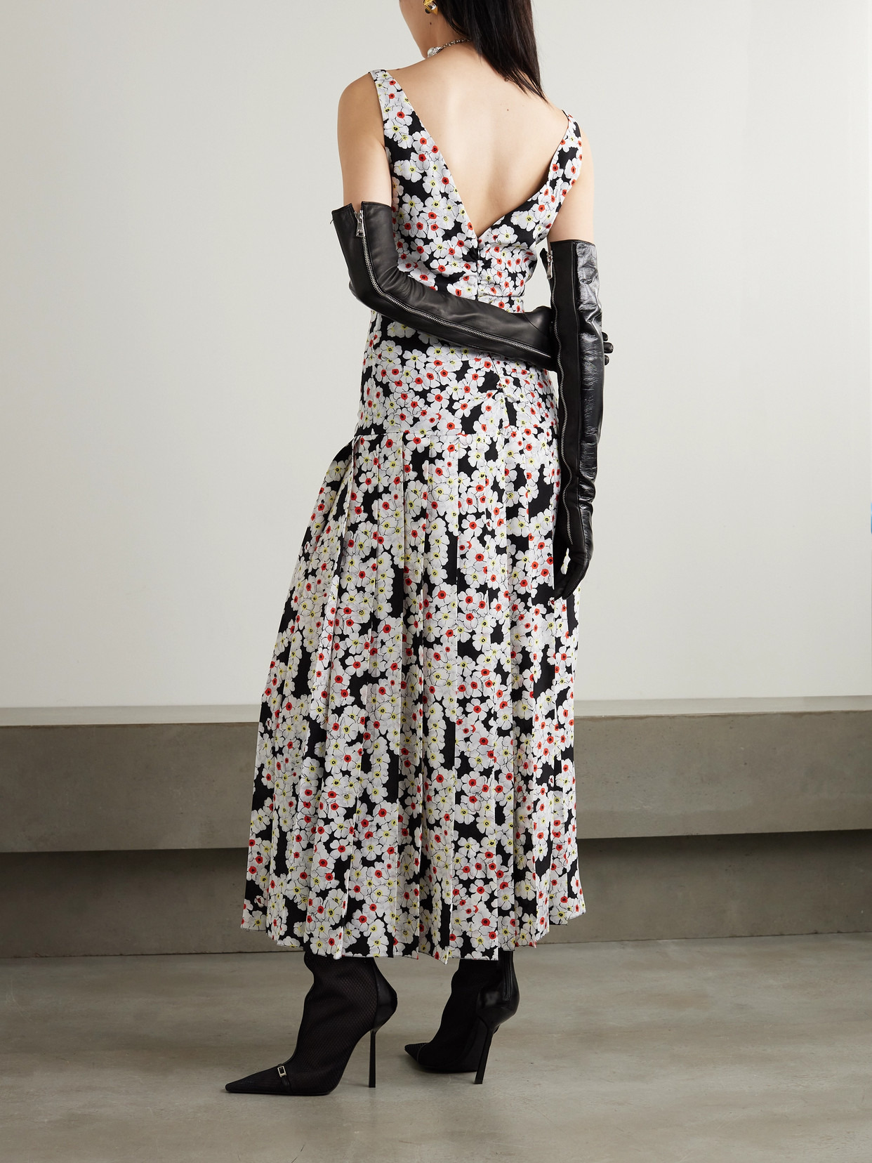 Bow-detailed Pleated Floral-print Silk Crepe De Chine Midi Dress - 3