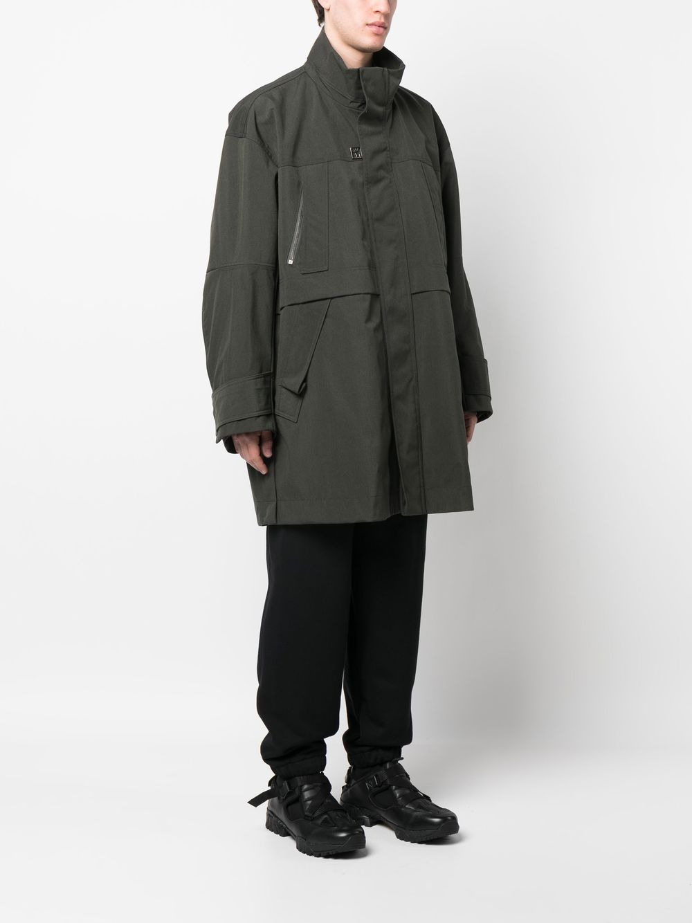 logo-plaque zip-up coat - 3