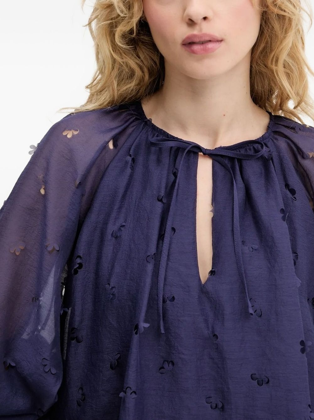 floral-cutout smock mini dress - 3