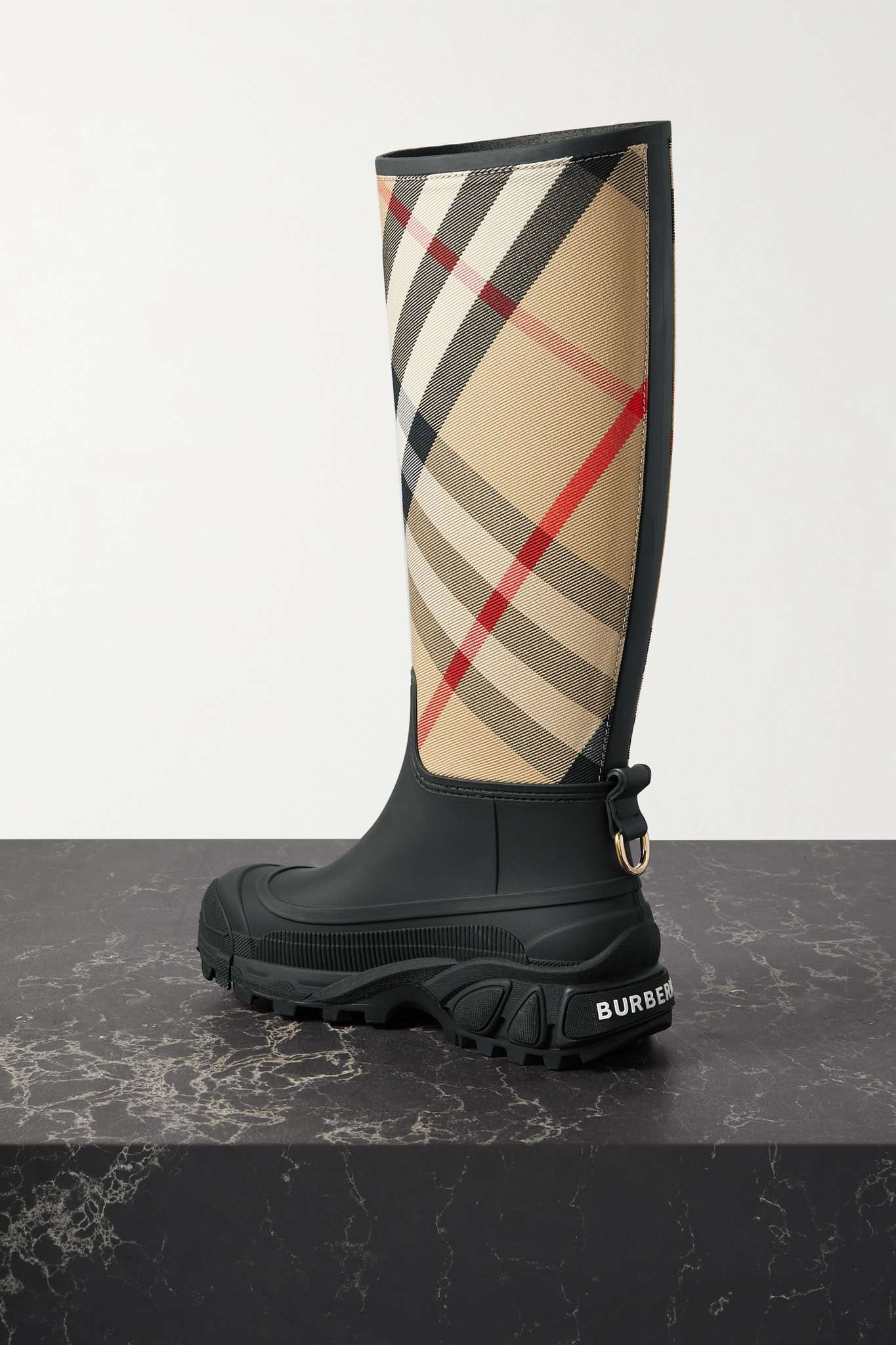 Checked canvas and rubber rain boots - 3