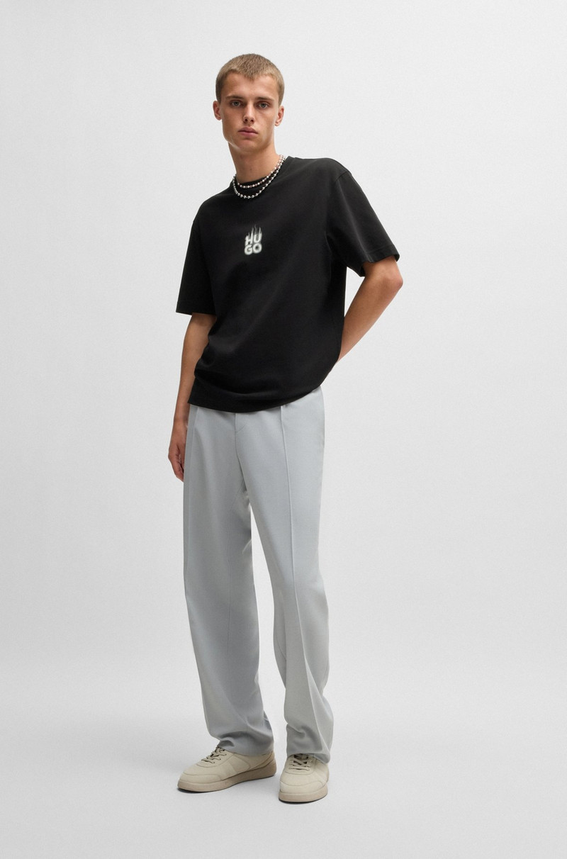 HUGO COTTON-JERSEY T-SHIRT WITH STACKED SMOKE LOGO PRINTS outlook