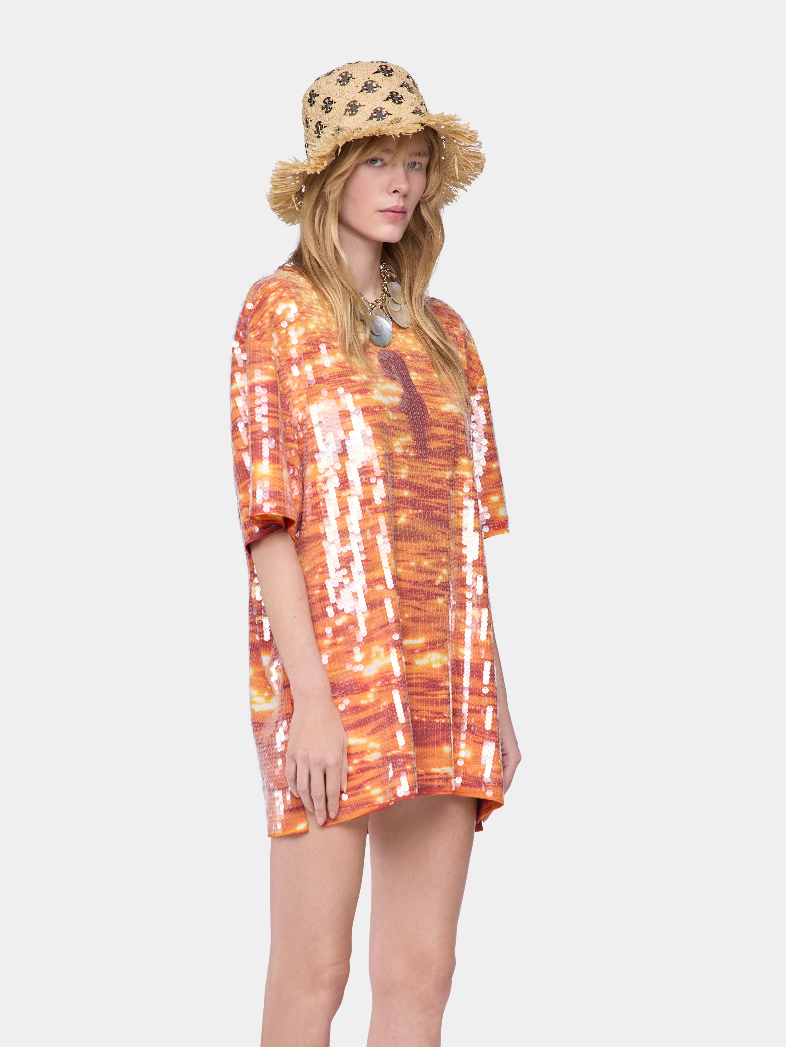 T-SHIRT MINI DRESS IN COTTON AND SEQUINS - 3