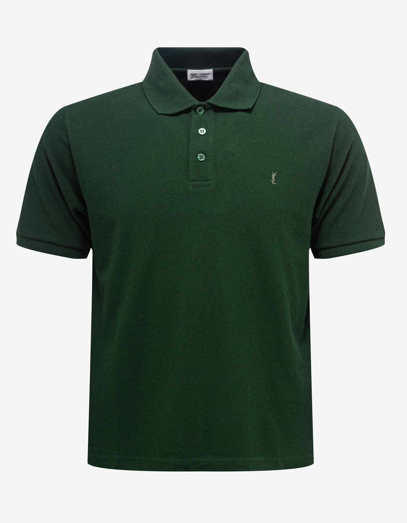 SAINT LAURENT Green Monogram Polo T-Shirt | zoofashions