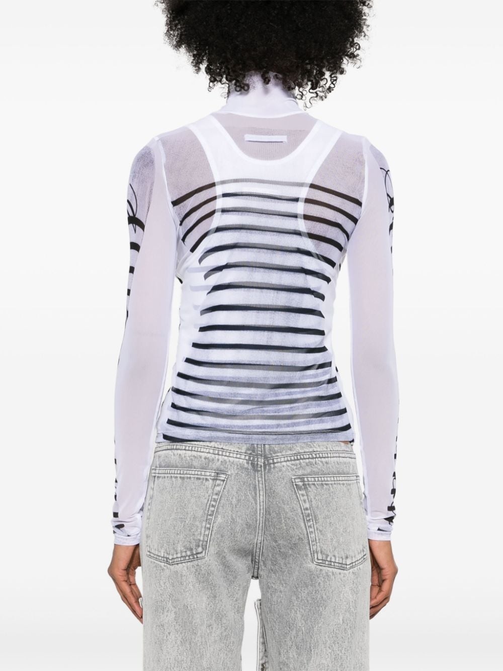 mesh-design striped T-shirt - 4