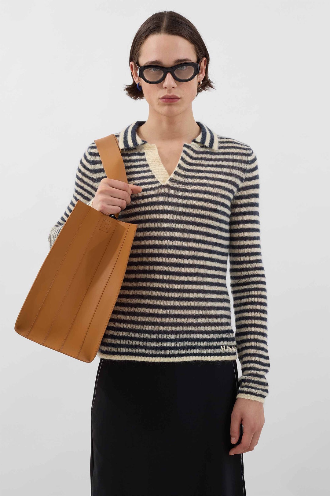 STRIPED MOHAIR POLO / off white & deep blue stripes - 2