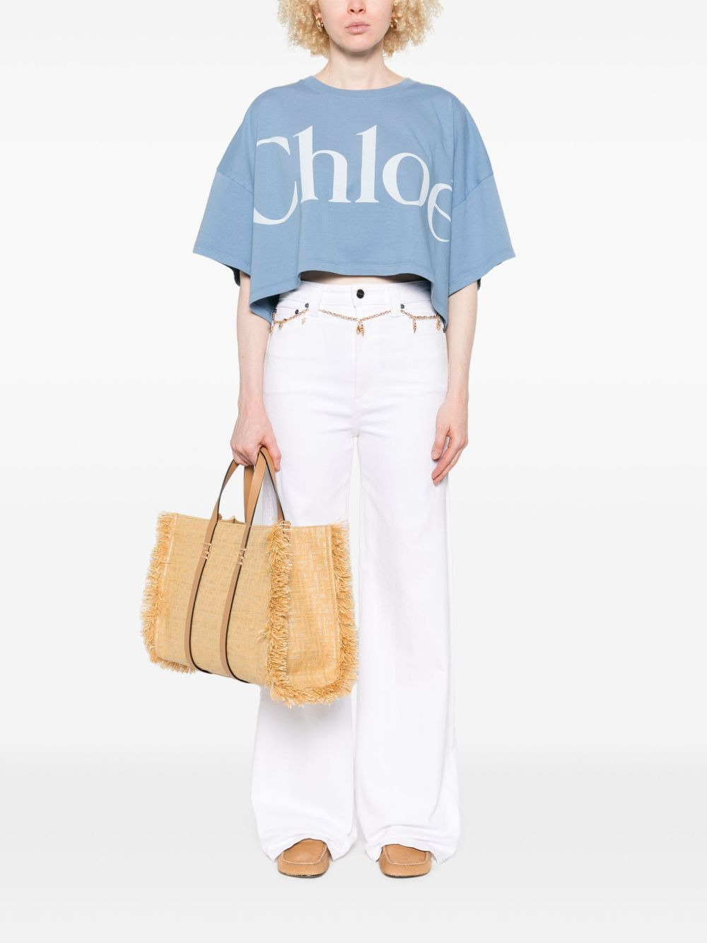Chloé Women Logo Cotton Cropped T-Shirt - 5
