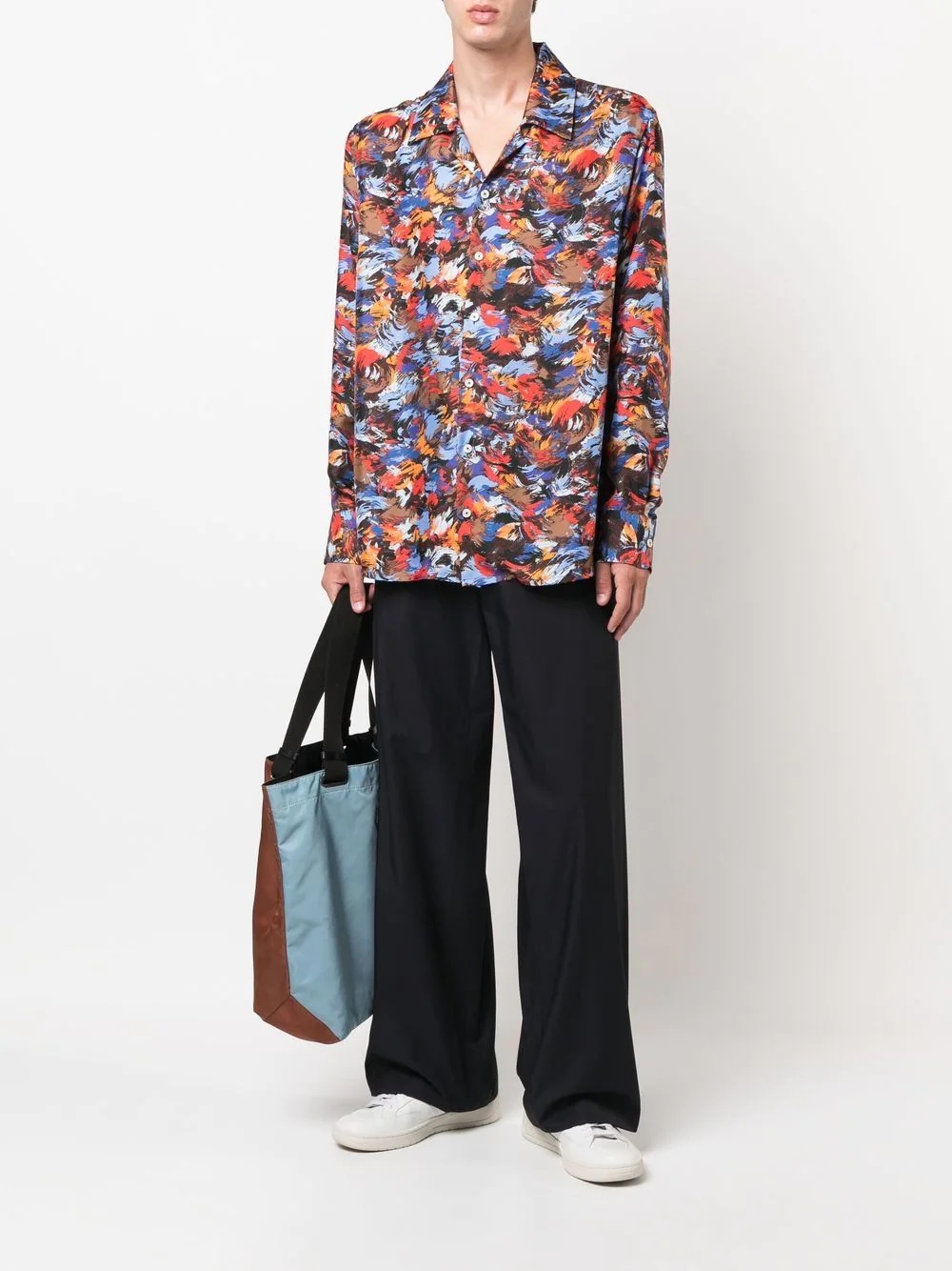 painterly-print button-up silk shirt - 2