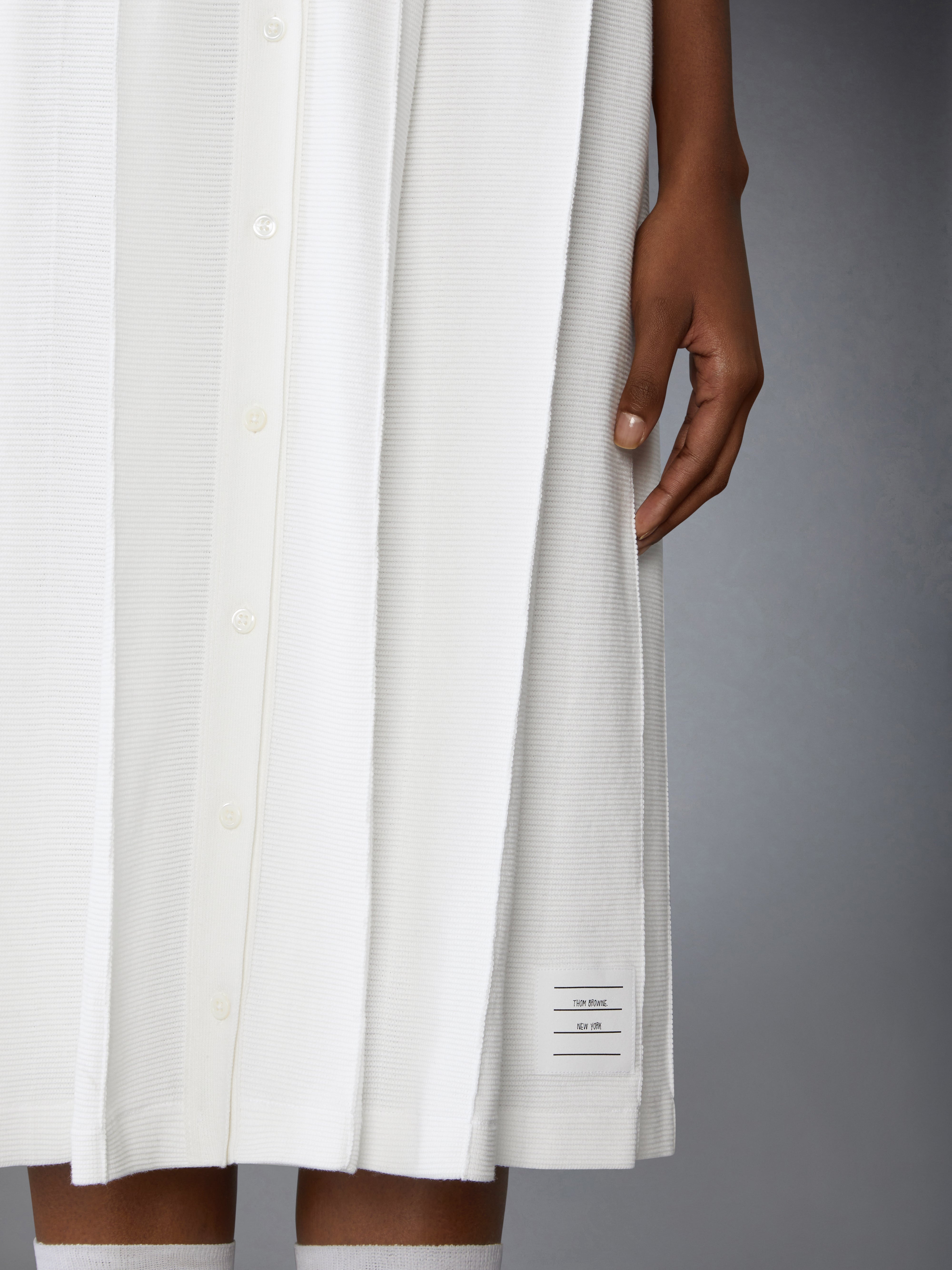 COTTON WAFFLE PLEATED POLO DRESS - 7