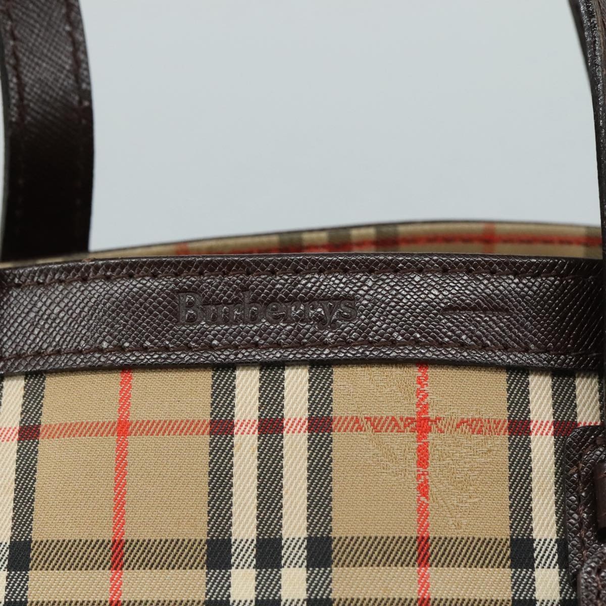 Burberry Nova Check Hand Bag Canvas Leather Beige Brown Silver - 10