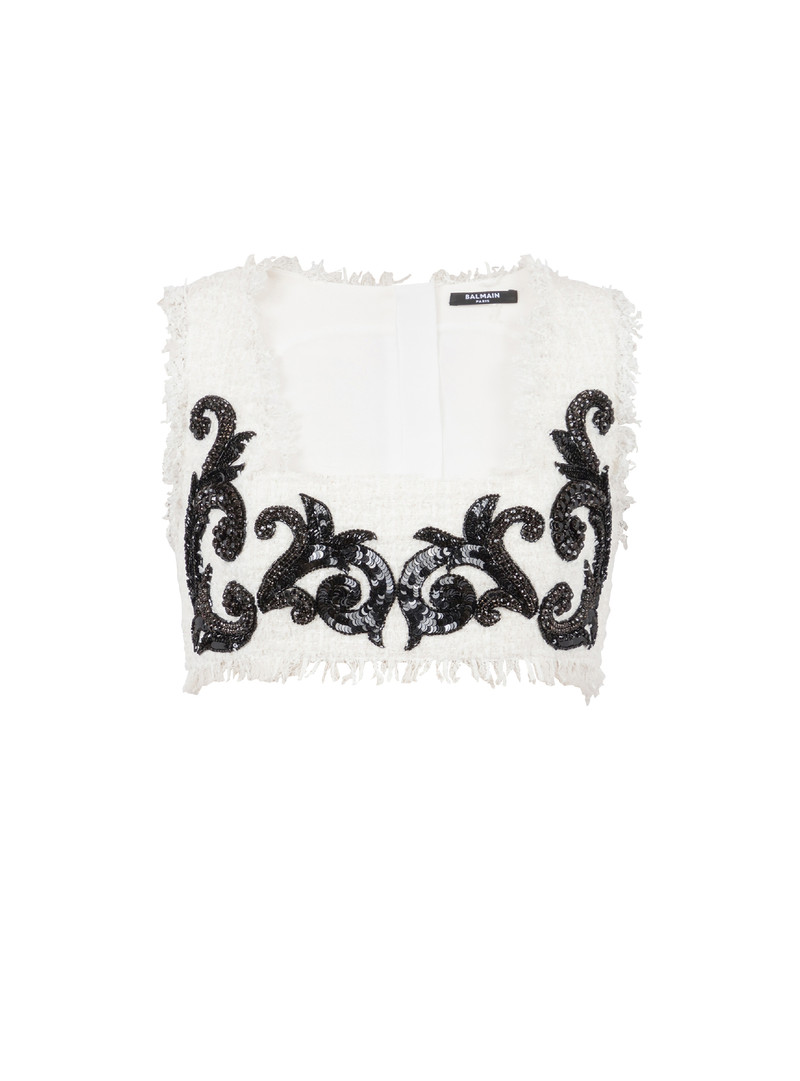 Baroque strappy tweed top 1