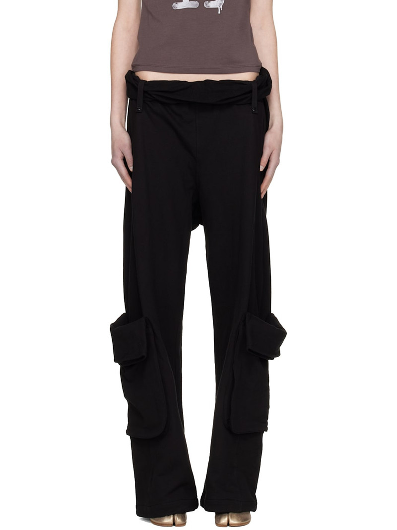 Black Rolled Waist Sweat Cargo Pants 1
