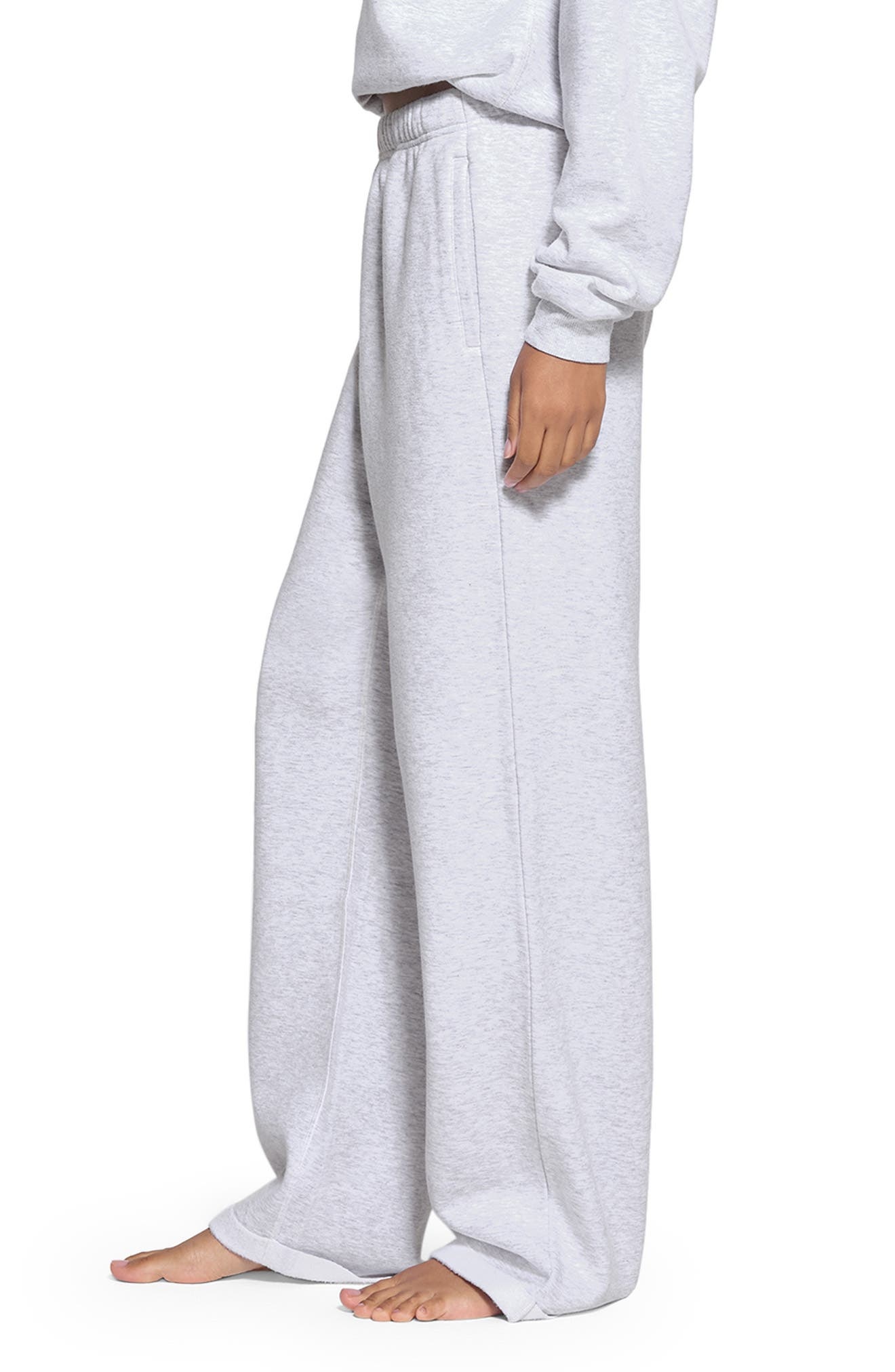SKIMS Cotton Blend Fleece Classic Straight Leg Pants in Light Heather Grey at Nordstrom - 3