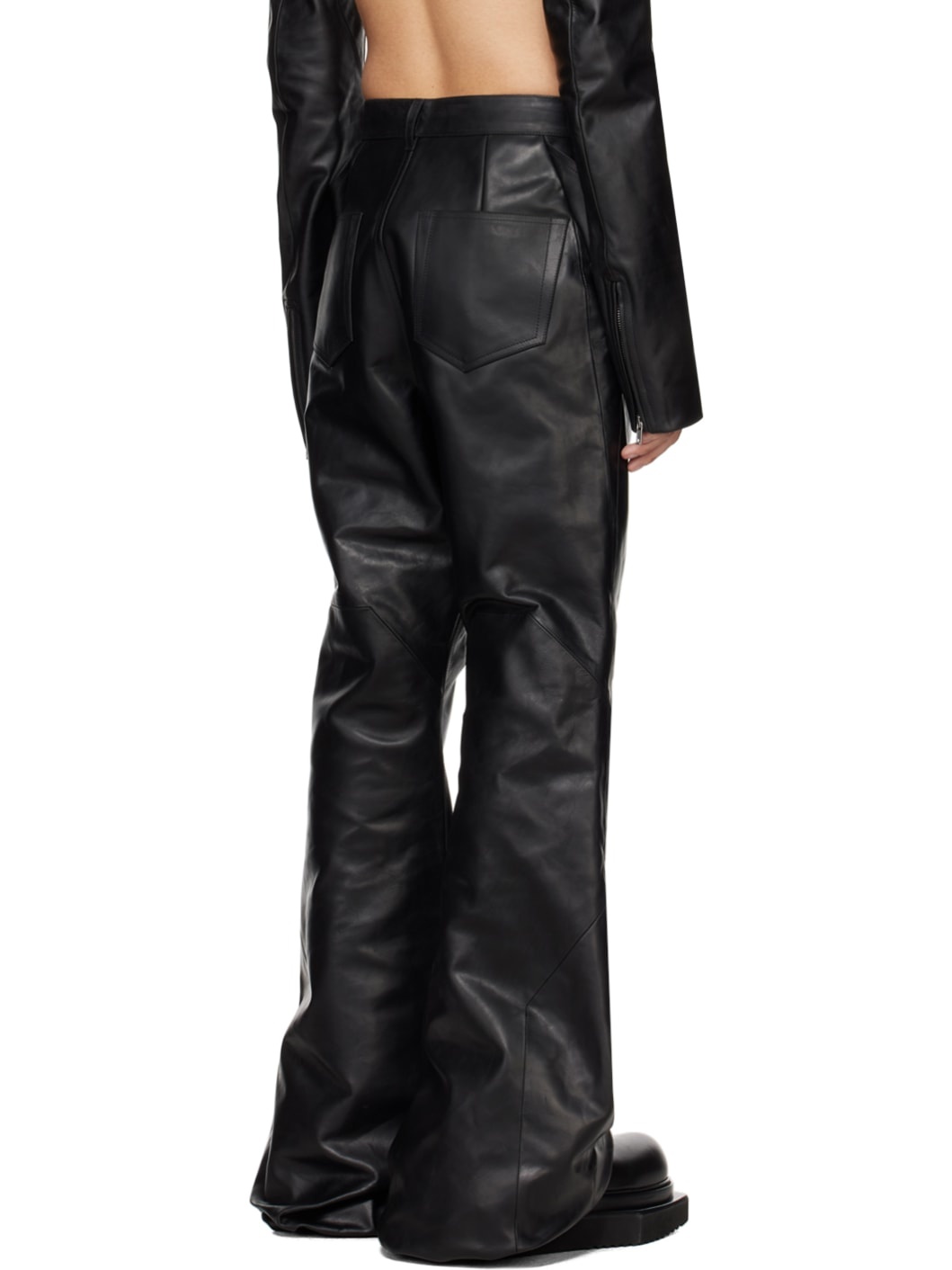 Black Slivered Leather Pants - 3
