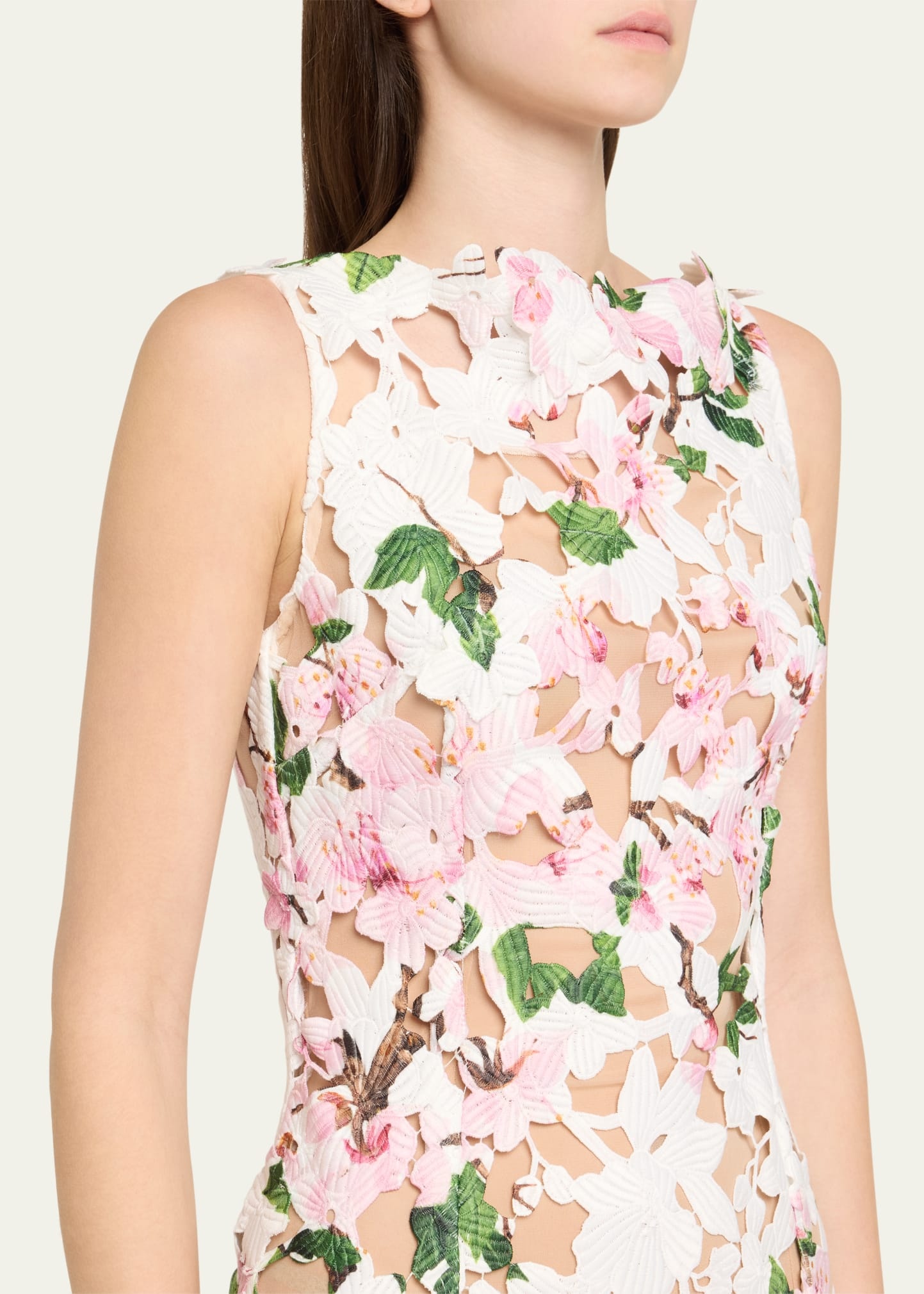 Sleeveless Cherry Blossom Guipure Gown - 5