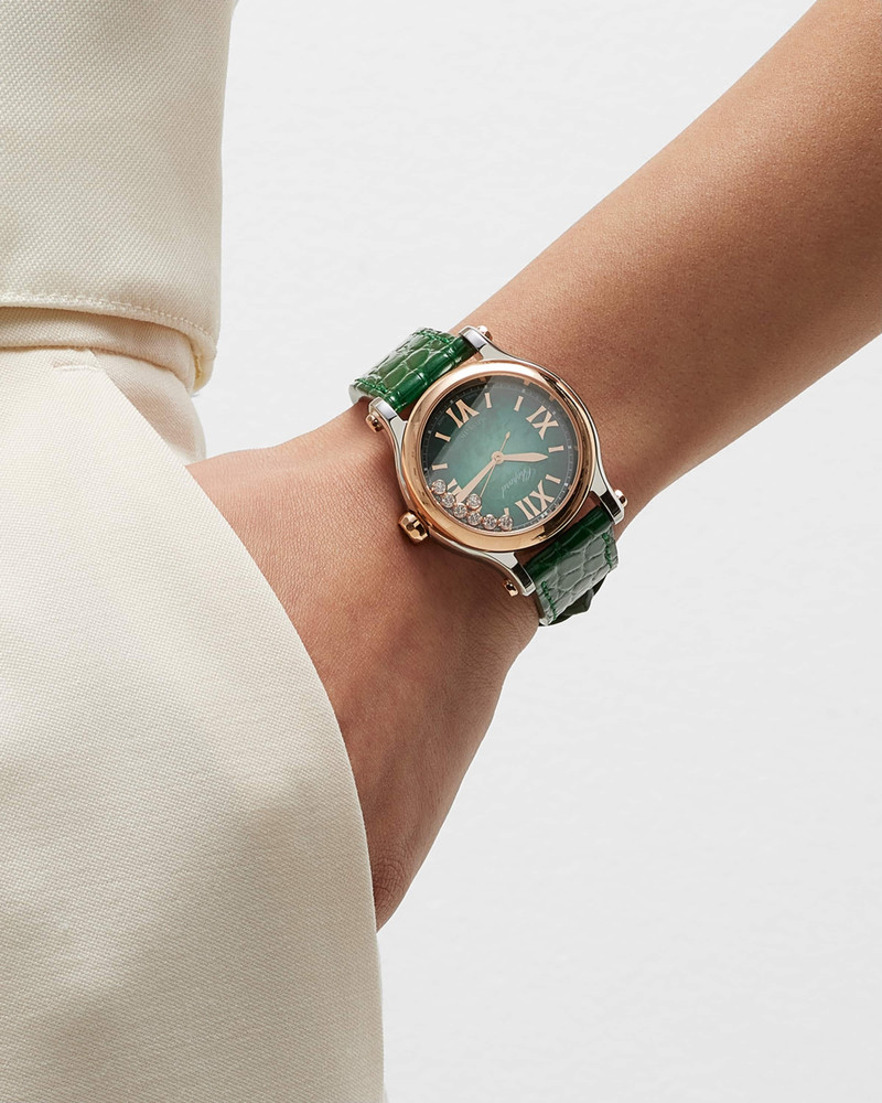 Chopard Happy Sport 36mm 18K Rose Gold Diamond & Green Dial Watch outlook