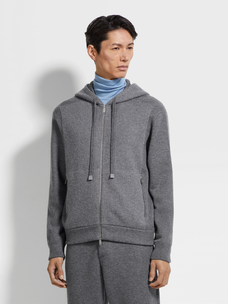GREY MÉLANGE OASI CASHMERE FULL ZIP HOODIE 4