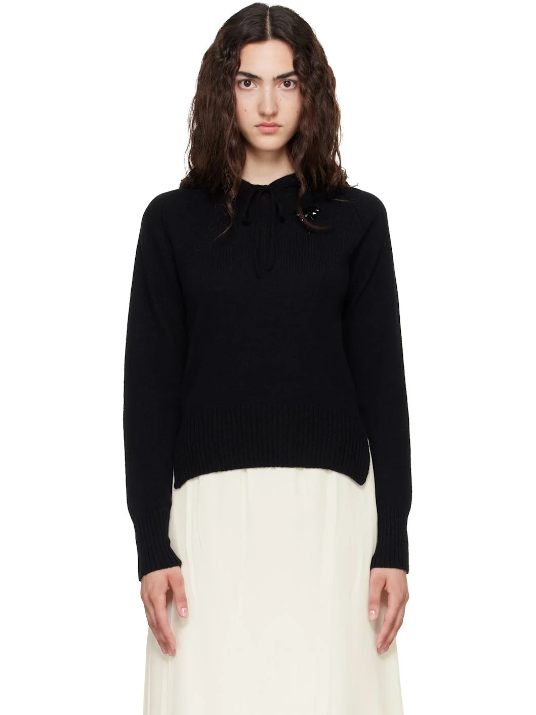 Black Embellished Relaxed Cashmere Hoodie - 1