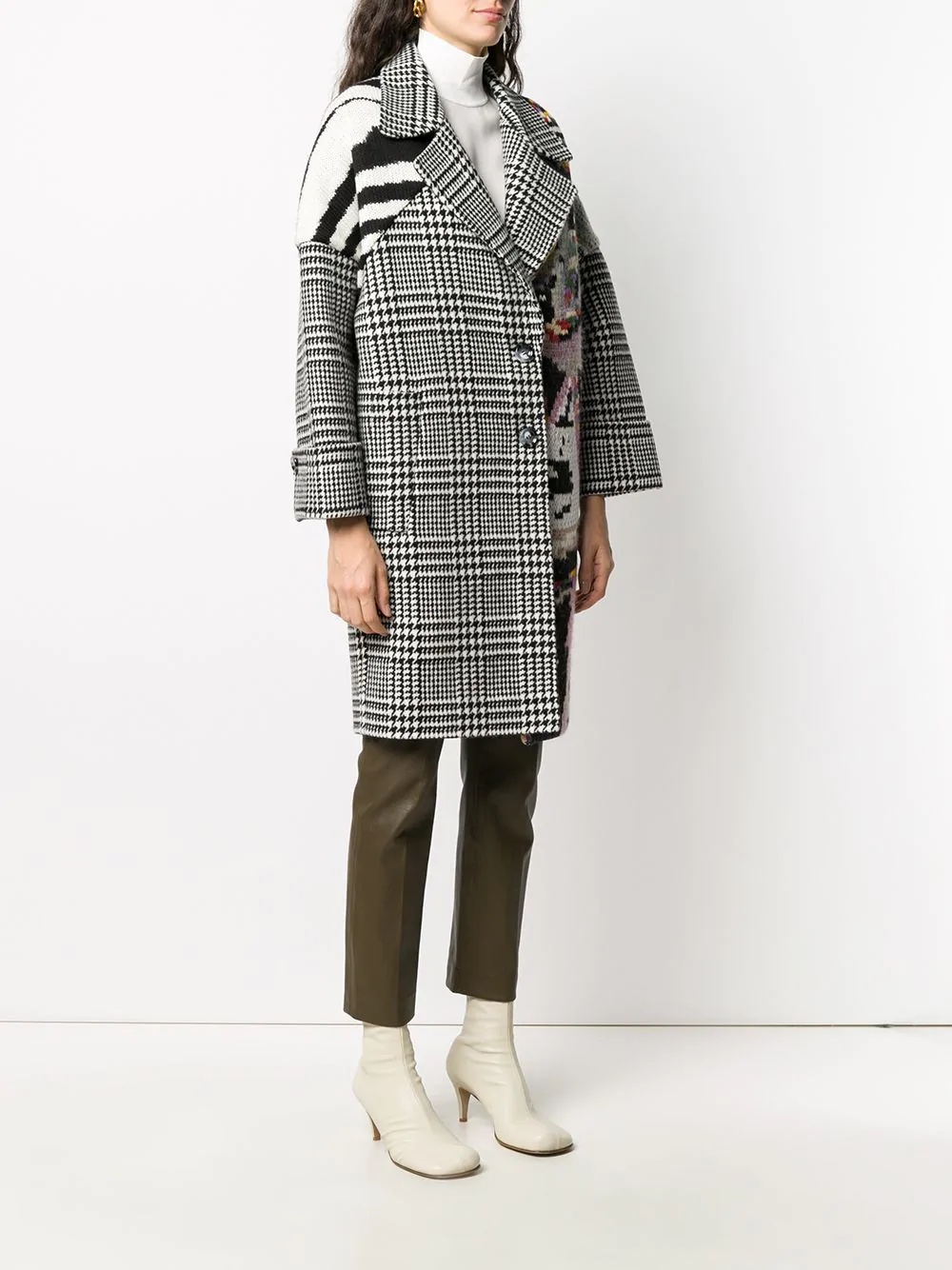 contrast-panel cocoon coat - 3