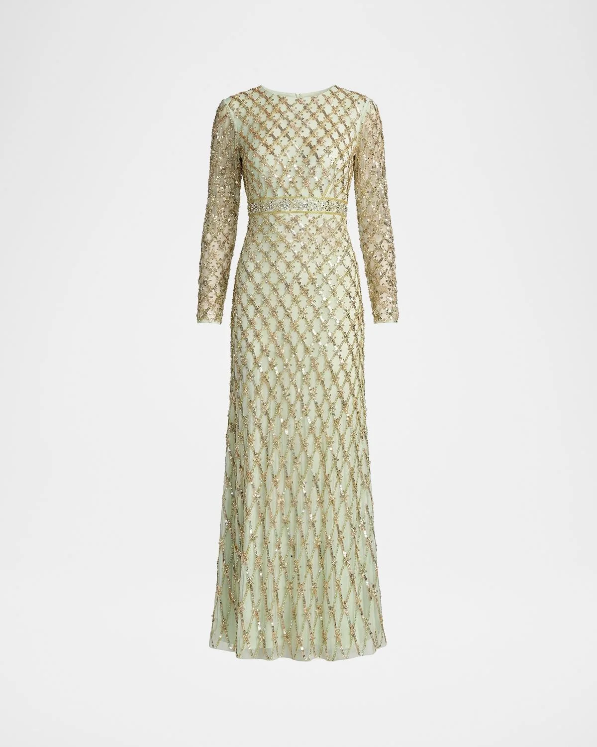 Sequined Lattice Column Gown - 1