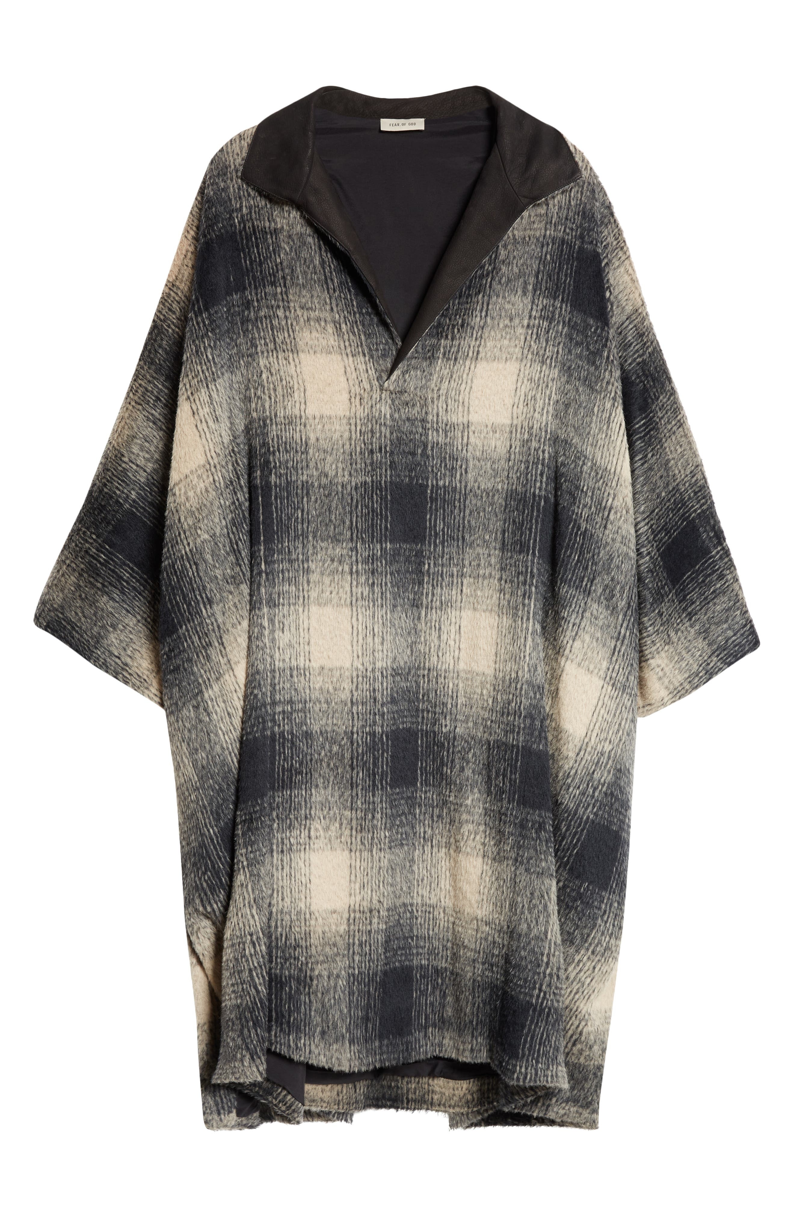 Fear of God Plaid Leather Collar Poncho Pullover in Black/Cream at Nordstrom - 7