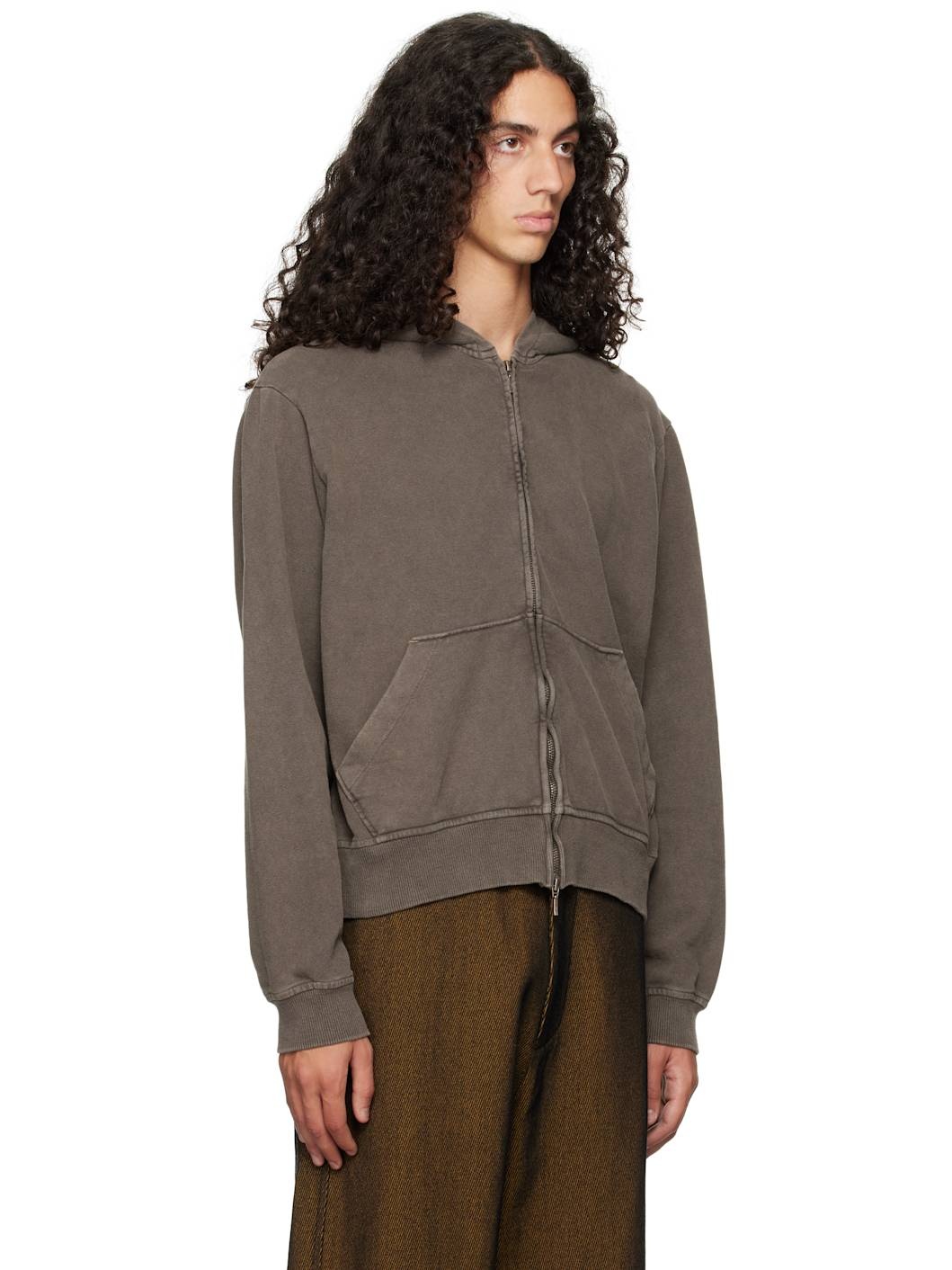 Omar Afridi Brown Shabby Full Zipped Hoodie | REVERSIBLE