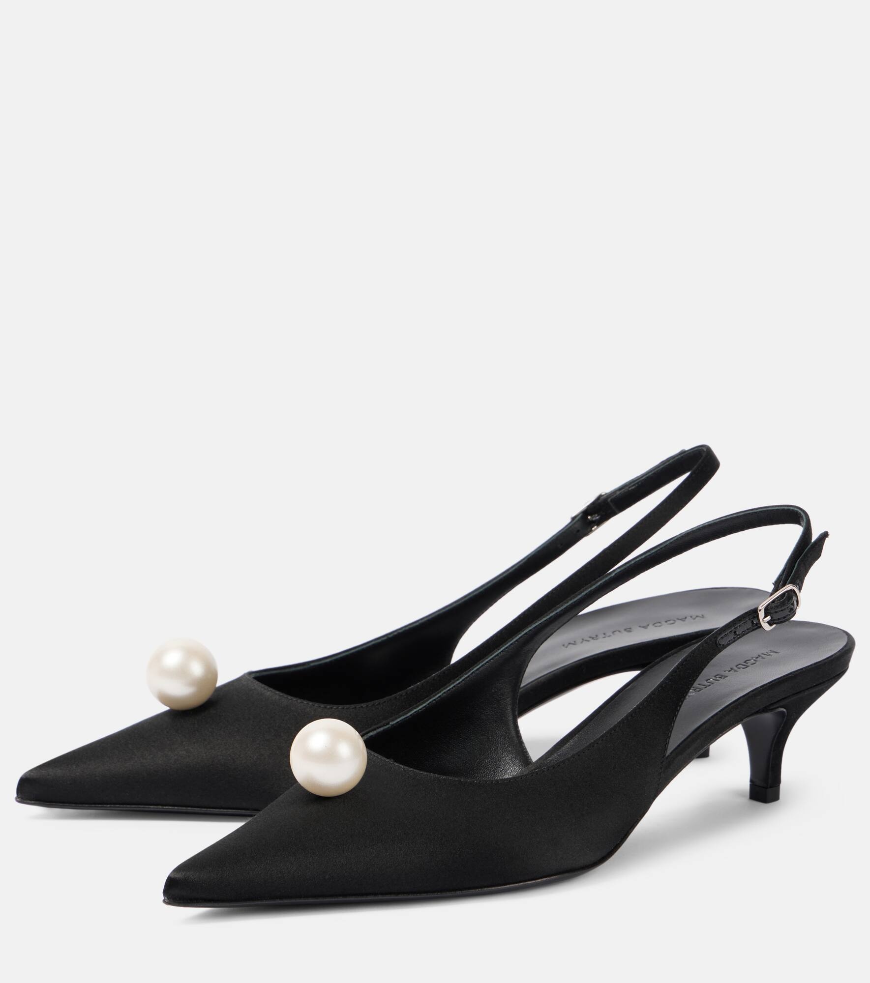 Embellished satin slingback pumps - 4