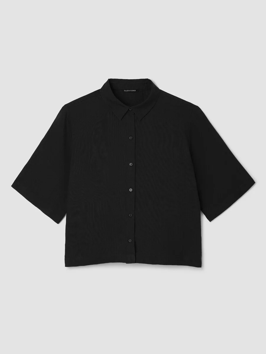 Organic Handkerchief Linen Elbow-Sleeve Shirt - 1