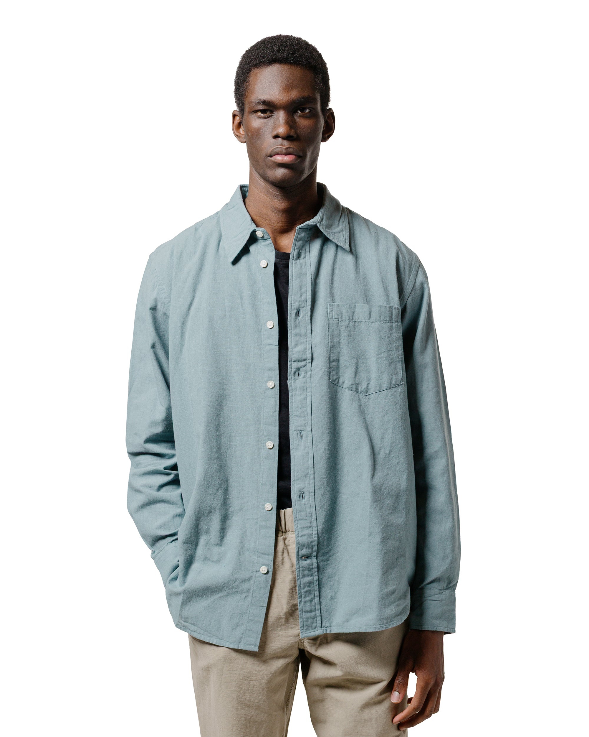 Algot Relaxed Cotton Linen Shirt Greyish Blue - 2