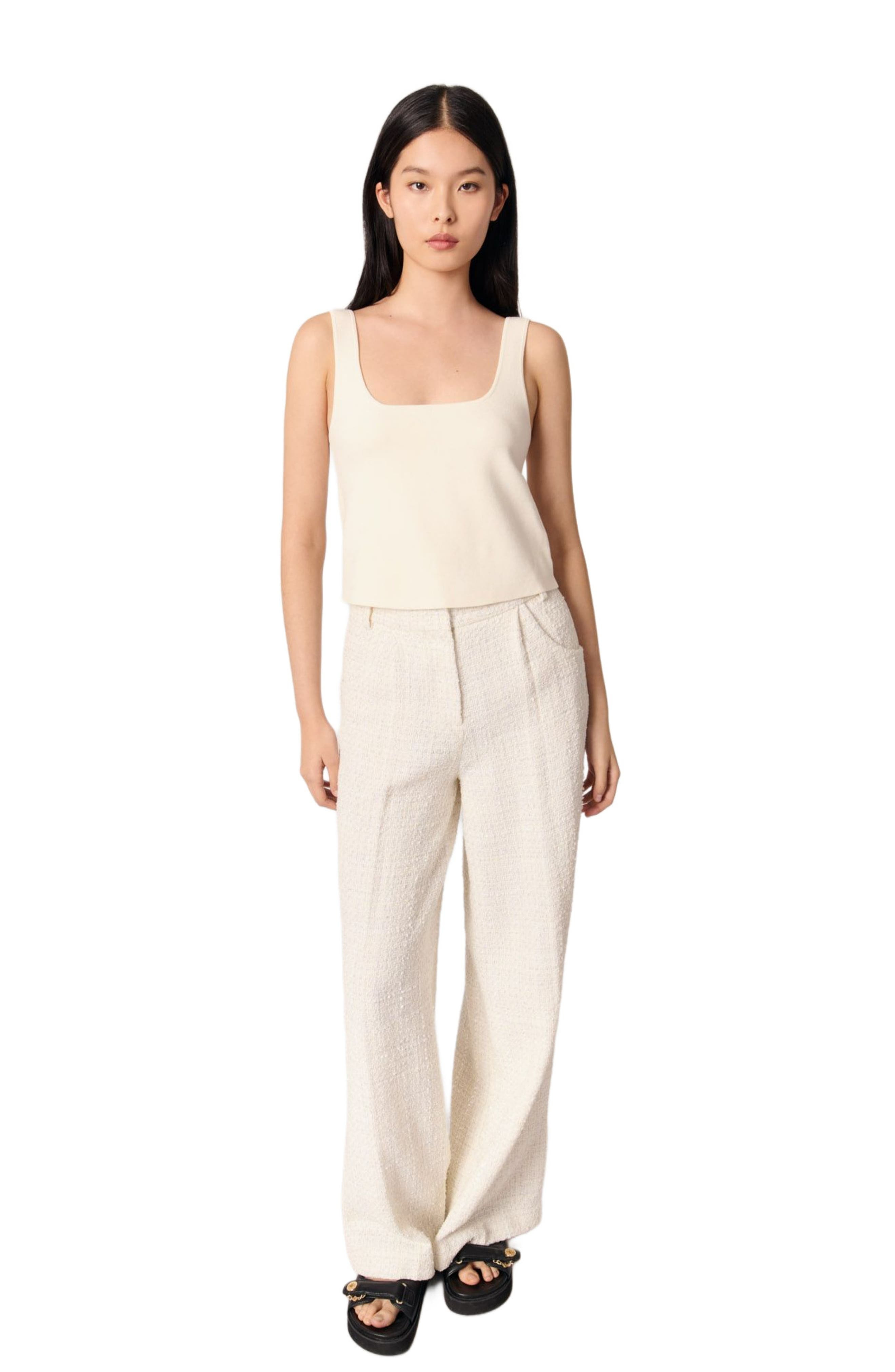 maje Wide-leg tweed trousers in Ecru at Nordstrom - 4