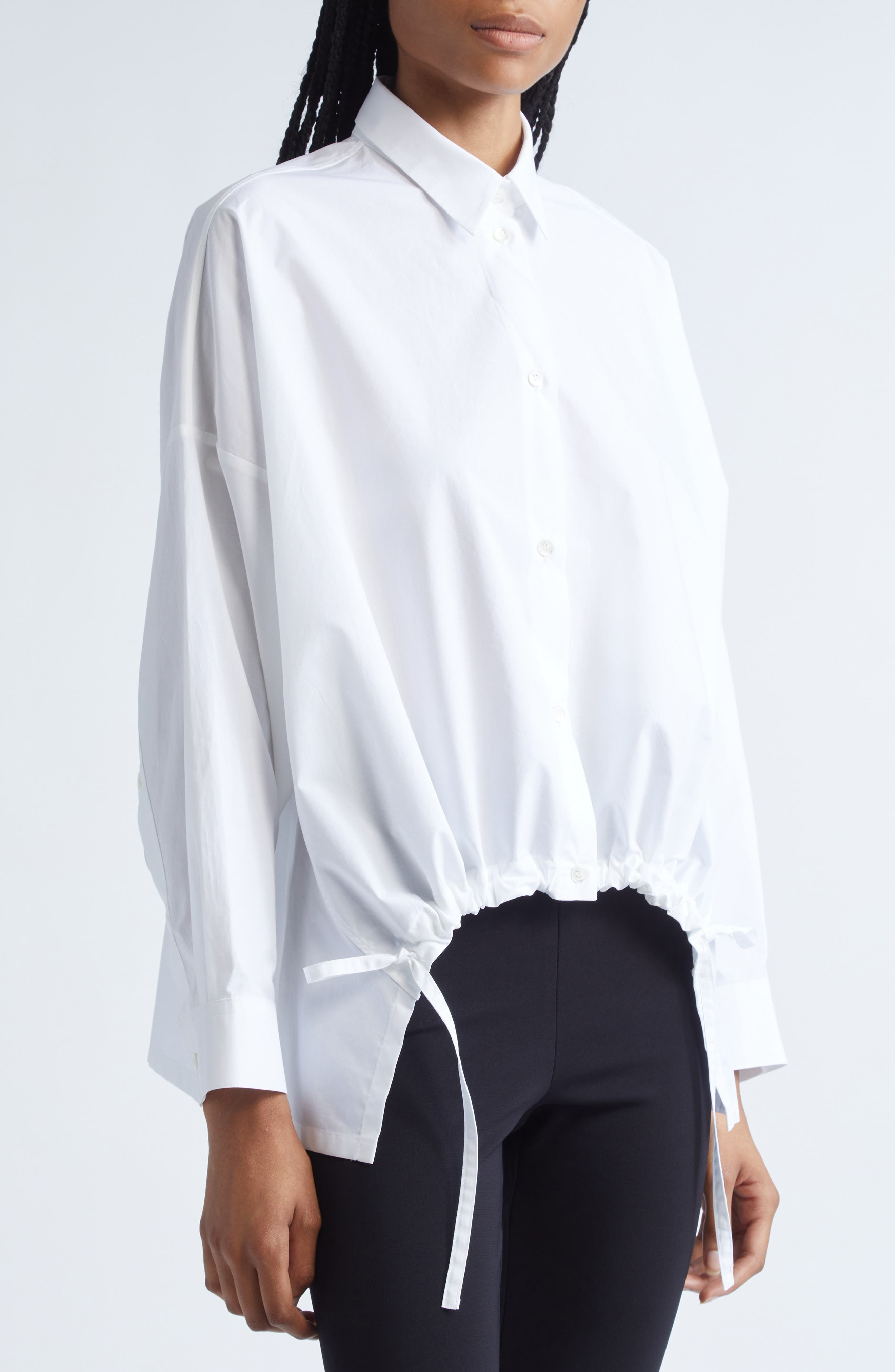 Emporio Armani Oversize Cotton Poplin Button-Up Shirt in White at Nordstrom - 5