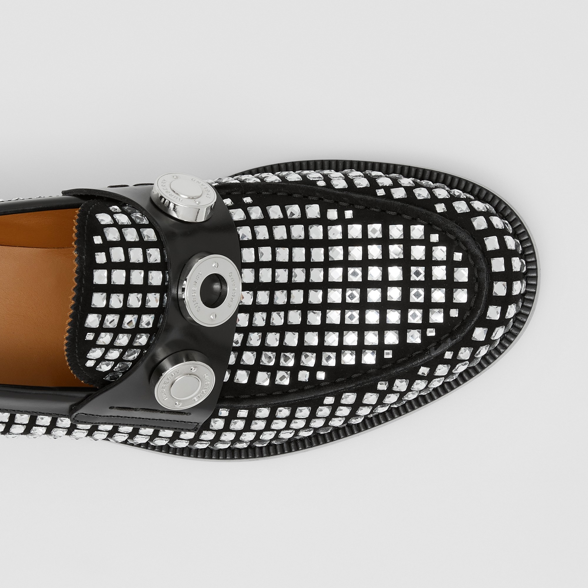 Logo Graphic Crystal Detail Suede Loafers - 2
